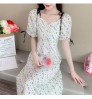 Wholesale Cheap Ladies Fashion Vintage Sweet Party Beach Elegant Side Women Korean Floral Summer Casual Dress