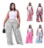Summer Pretty Letter Print Palazzo Pants High Street High Waist Pocket Loose Long Wide Leg Pants Women's Pants & Trousers