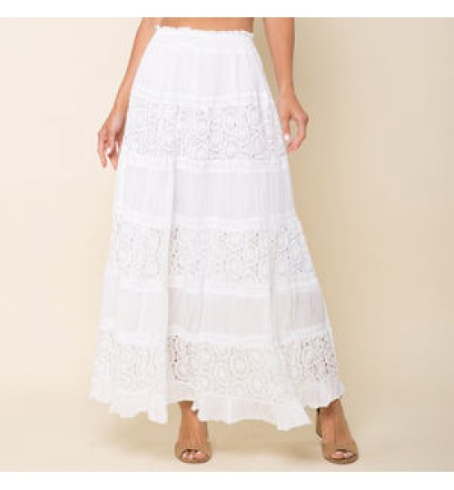Women's Custom Fashion Summer 100% Cotton Long White Embroidery Maxi Skirt Womens Skirts