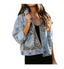 Women's Clothing Wholesale Spring Fall Plus Size Jeans Coat Leopard Patchwork Pocket Ripped Denim Jacket