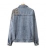 Women's Clothing Wholesale Spring Fall Plus Size Jeans Coat Leopard Patchwork Pocket Ripped Denim Jacket