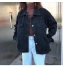 Spring Japanese design women's black denim jacket loose fashion lady's long-sleeve solid color style denim jacket