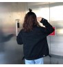 Spring Japanese design women's black denim jacket loose fashion lady's long-sleeve solid color style denim jacket