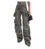 Custom women camouflage cargo pants multiple pockets fashion Army Green high waist wide leg pants