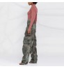 Custom women camouflage cargo pants multiple pockets fashion Army Green high waist wide leg pants