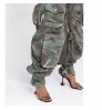 Custom women camouflage cargo pants multiple pockets fashion Army Green high waist wide leg pants