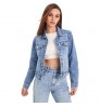 Custom women's jackets denim flap detail button through washed denim jacket