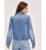 Custom women's jackets denim flap detail button through washed denim jacket