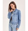 Custom women's jackets denim flap detail button through washed denim jacket