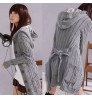 Casual Winter Knitted Hooded Belted Long Coat Cardigan Women's Sweaters