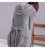 Casual Winter Knitted Hooded Belted Long Coat Cardigan Women's Sweaters