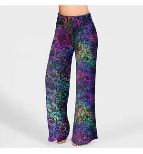 Gradient Lace Print Lounge Pants Drawstring Palazzo Female Yoga Pants Wide Leg Womens Pajama Pants