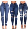 Summer Wholesale Custom Blue Skinny Femme High Waist Ripped Style Denim Ladies Mom Jeans Women jeans