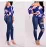 Summer Wholesale Custom Blue Skinny Femme High Waist Ripped Style Denim Ladies Mom Jeans Women jeans