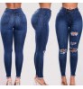 Summer Wholesale Custom Blue Skinny Femme High Waist Ripped Style Denim Ladies Mom Jeans Women jeans