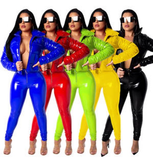 CC18J Glossy Pu Leather Sexy Ladies Jackets Down Coat Women'S Outdoor Jackets Plus Size Women'S Puffer Winter Jackets Set