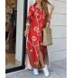 ladies dressesPlus Size Shirt Dress New Long Sleeve Print Split Shirt Loose Chiffon Shirt Dress Women