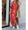 ladies dressesPlus Size Shirt Dress New Long Sleeve Print Split Shirt Loose Chiffon Shirt Dress Women