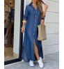 ladies dressesPlus Size Shirt Dress New Long Sleeve Print Split Shirt Loose Chiffon Shirt Dress Women