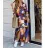 ladies dressesPlus Size Shirt Dress New Long Sleeve Print Split Shirt Loose Chiffon Shirt Dress Women