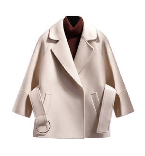 2022 New Woolen Coat Women's Fall and Winter Woolen Coat Short Cloak Waist Jacket