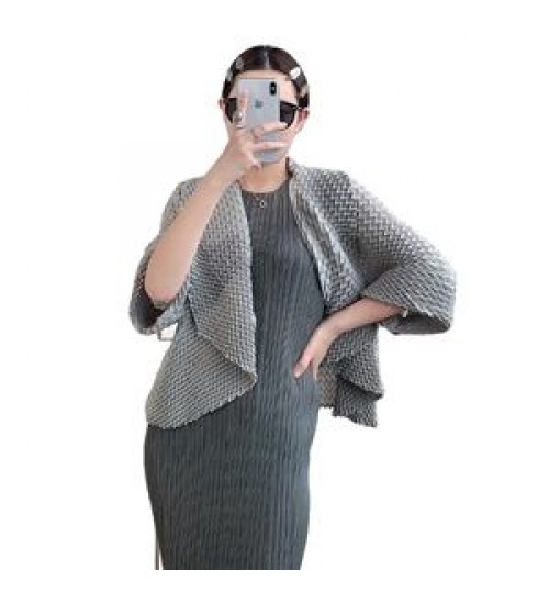 Miyake 2022 Three-dimensional pleated top European and American women's cardigan large lapel jackets coats