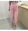 Wholesale 2022 Korean Chic Summer Sweet Cherry Blossom Powder High Waist Two Button Pockets Washed Women's Jeans