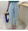 Wholesale 2022 Korean Chic Summer Sweet Cherry Blossom Powder High Waist Two Button Pockets Washed Women's Jeans