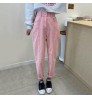 Wholesale 2022 Korean Chic Summer Sweet Cherry Blossom Powder High Waist Two Button Pockets Washed Women's Jeans