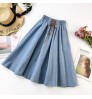 2022 Women Lady A-line Denim Midi Skirt Jeans Dress New Fashion Loose String Elastic Waist Solid Color Daily Wear Casual Skirt