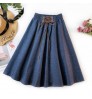 2022 Women Lady A-line Denim Midi Skirt Jeans Dress New Fashion Loose String Elastic Waist Solid Color Daily Wear Casual Skirt