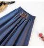 2022 Women Lady A-line Denim Midi Skirt Jeans Dress New Fashion Loose String Elastic Waist Solid Color Daily Wear Casual Skirt