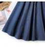 2022 Women Lady A-line Denim Midi Skirt Jeans Dress New Fashion Loose String Elastic Waist Solid Color Daily Wear Casual Skirt