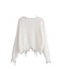 Custom Distressed Women Sweater Fringe Knitted Pullover Sweater Sexy Irregular Off Shoulder Loose Crop Top Women Ripped Sweater