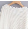 Custom Distressed Women Sweater Fringe Knitted Pullover Sweater Sexy Irregular Off Shoulder Loose Crop Top Women Ripped Sweater