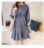 2022 Wholesale Spring Korea women's lace up bow waist dress A-line long sleeve fashion lady's o-neck white casual dress