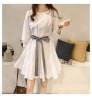 2022 Wholesale Spring Korea women's lace up bow waist dress A-line long sleeve fashion lady's o-neck white casual dress