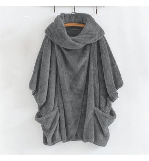 Women's Double Velvet Capes Poncho Fashion Pullover Classic Button Lapel Pocket Top Plush Irregular Casual Women Coat 5XL