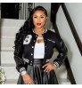 Custom Black Crop Baseball Jacket Ladies Slim Patchwork Spring Fashion Leather Sleeve Bomber Women Jacket