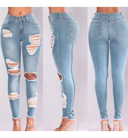 2022 Women's Jeans High Waist Hip Lift Stretch Ripped Skinny Pencil Jeans Women Denim Trousers