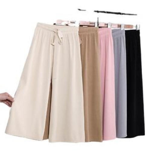 Women Summer Drawstring Wide Leg High Elastic Waist Pants Solid Color Cheap Price Hot Sale Fashion Women Ice Silk Casual Pants
