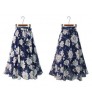 Printed Pleated Skirts Vintage Floral Pattern High-Waist Skirt Casual A-Line Women's Long Skirt