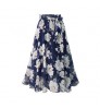 Printed Pleated Skirts Vintage Floral Pattern High-Waist Skirt Casual A-Line Women's Long Skirt