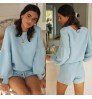 Women Butterfly Sleeve Sweaters Solid Colors Cropped Top And Knit Shorts Ladies Sweaters 2 Piece Set