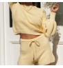 Women Butterfly Sleeve Sweaters Solid Colors Cropped Top And Knit Shorts Ladies Sweaters 2 Piece Set