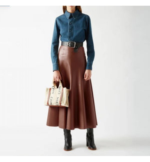 Jupe Cuir Femme Ome/odm Saia Skirts Elegant Women Long A-line Mid-length faldas Ladies Pleats Leather Pu Casual Skirt