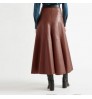 Jupe Cuir Femme Ome/odm Saia Skirts Elegant Women Long A-line Mid-length faldas Ladies Pleats Leather Pu Casual Skirt