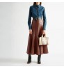 Jupe Cuir Femme Ome/odm Saia Skirts Elegant Women Long A-line Mid-length faldas Ladies Pleats Leather Pu Casual Skirt