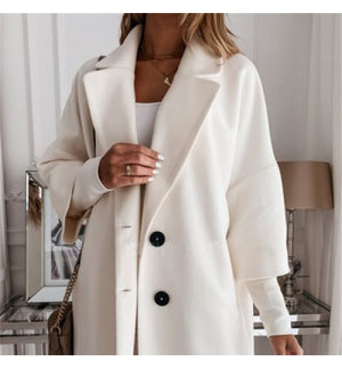 Y-3202 New Product Autumn And Winter Mid-Length Over-The-Knee Lapel Thick Loose Woolen Woolen Coat Women