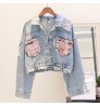 Custom Fashion Design Sequin Patches Denim Jacket Clothing Washed Sequin Denim Jacket Women Made In China